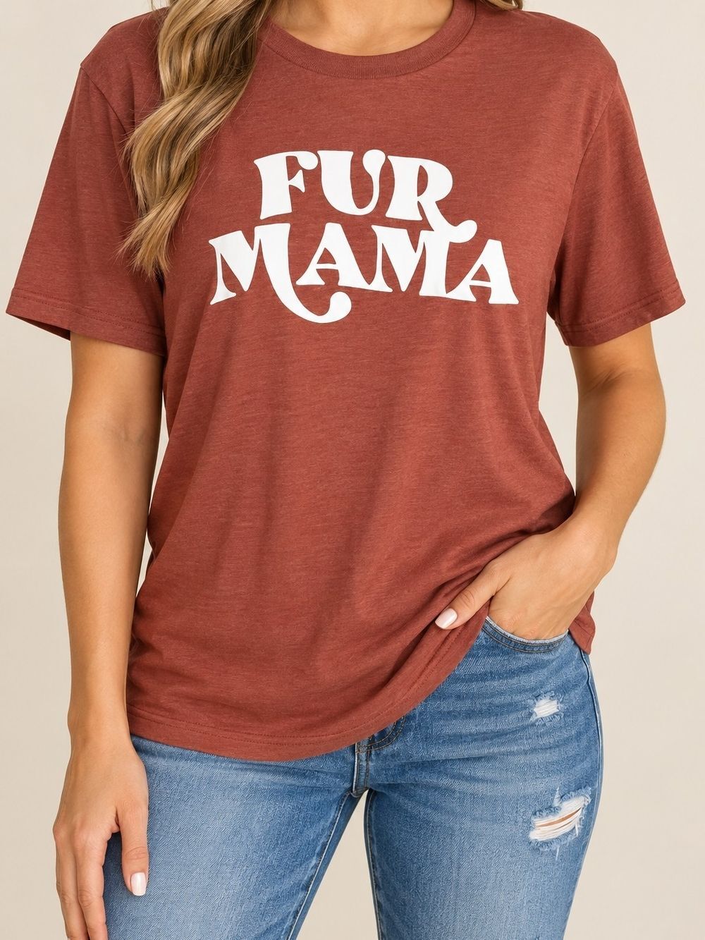Black Spot Boutique Fur Mama Graphic Tee Rust Brown Unisex Sz L